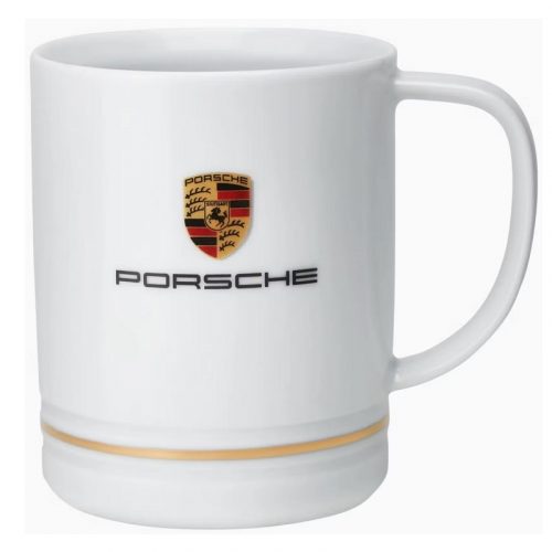 Porsche Large White Porcelain Mug with Crest and Gold Ring 0.42L